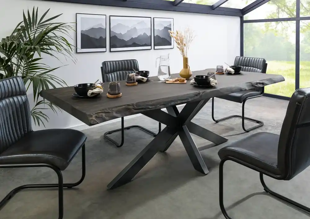 Baumtisch Mango 200x100x77 grau lackiert / Kreuzgestell anthrazit glänzend FREEFORM 5 Sofort Bestellen