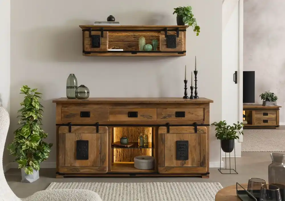 Neue Ware Sideboard Mango / Altholz 180x45x90 natur lackiert RAILWAY LUX #102