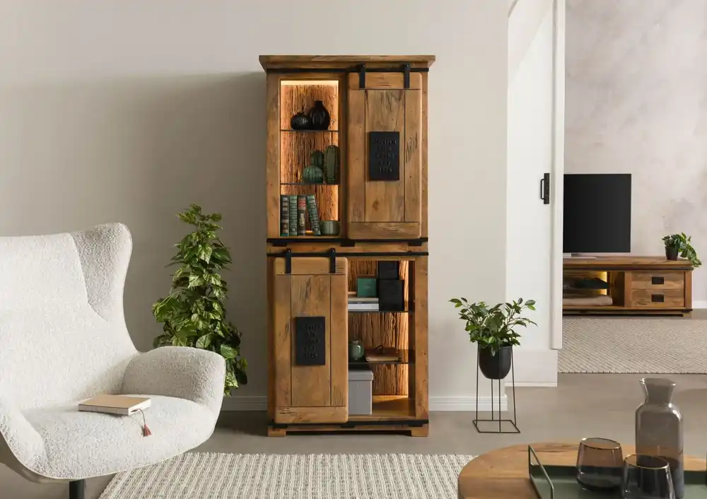 Preiswert Schrank Mango / Altholz 80x45x175 natur lackiert RAILWAY LUX #116