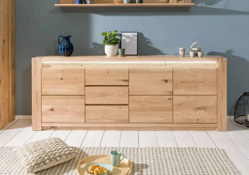 Sideboard Wildeiche 223x40x85 beige geölt KENT #231 Wochenendangebot