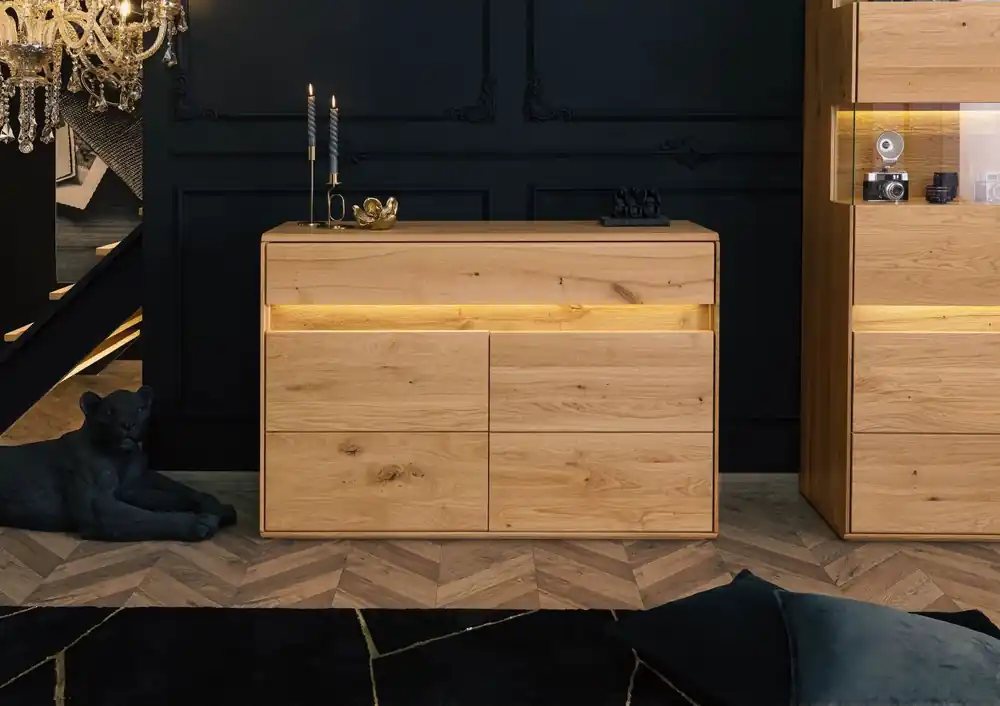 Sideboard Wildeiche inkl. LED 123x43,5x86 natur geölt CARDIFF #131 Zertifiziert