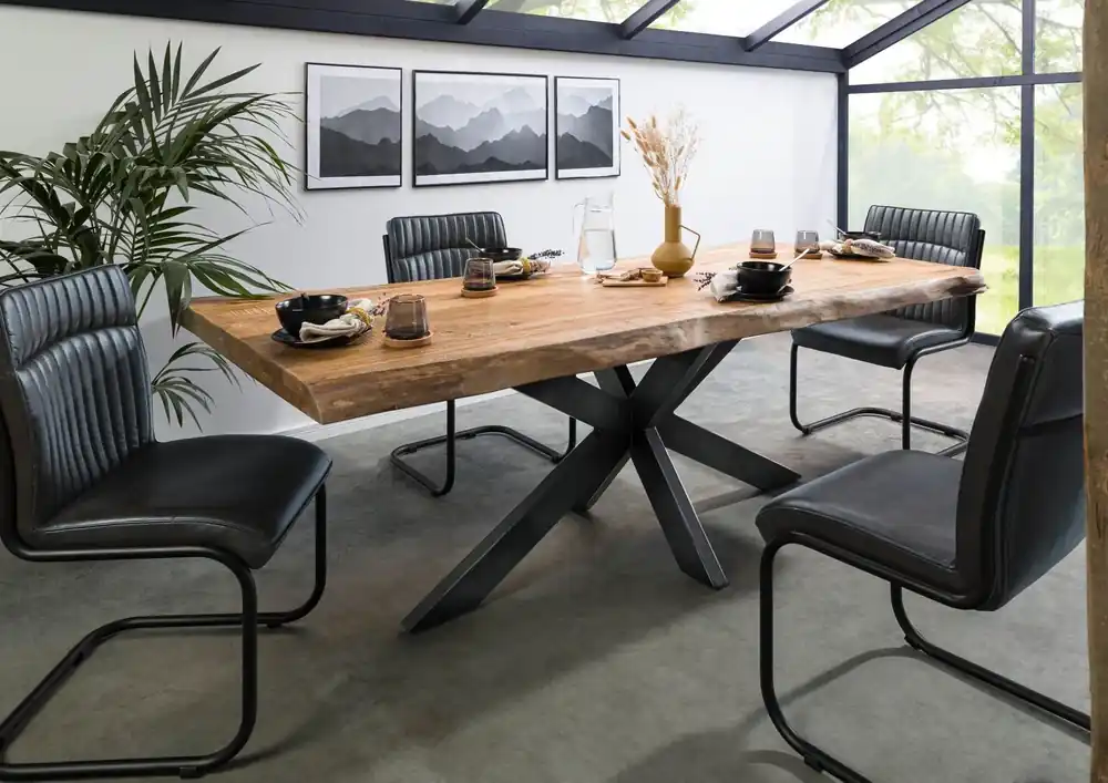 Baumtisch Mango 200x100x77 natur lackiert / Kreuzgestell anthrazit glänzend FREEFORM 5 Jetzt Kaufen