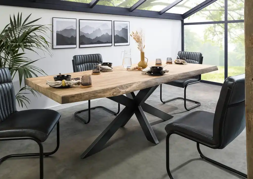 Baumtisch Mango 220x100x77 beige lackiert / Kreuzgestell anthrazit glänzend FREEFORM 5 Sonderaktion