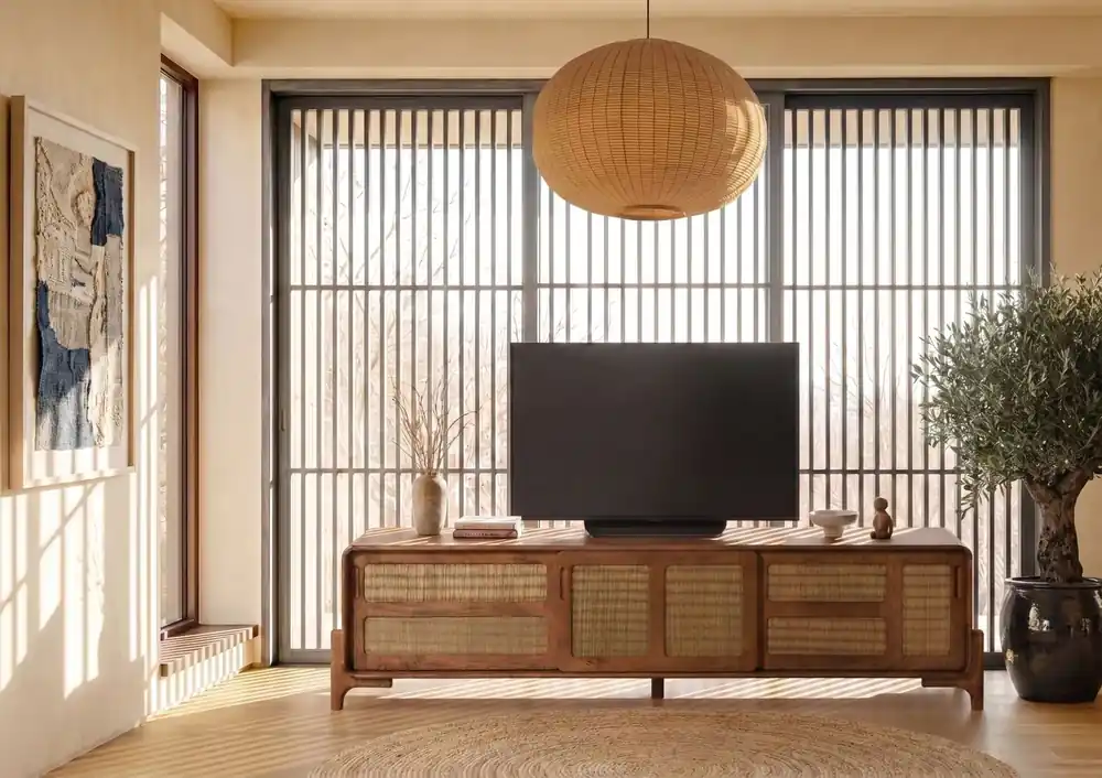 Nur Für Kurze Zeit TV-Board Mango/Seegras 200x40x50 hellbraun lackiert MIZUMI #108