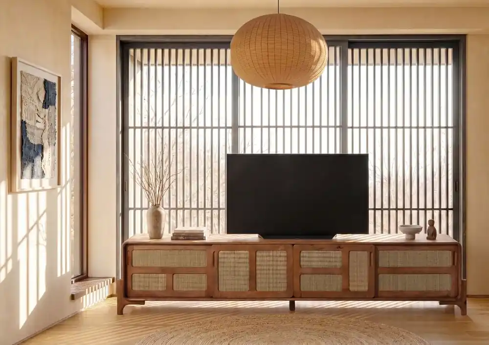 TV-Board Mango/Seegras 240x40x50 hellbraun lackiert MIZUMI #107 Schneller Versand