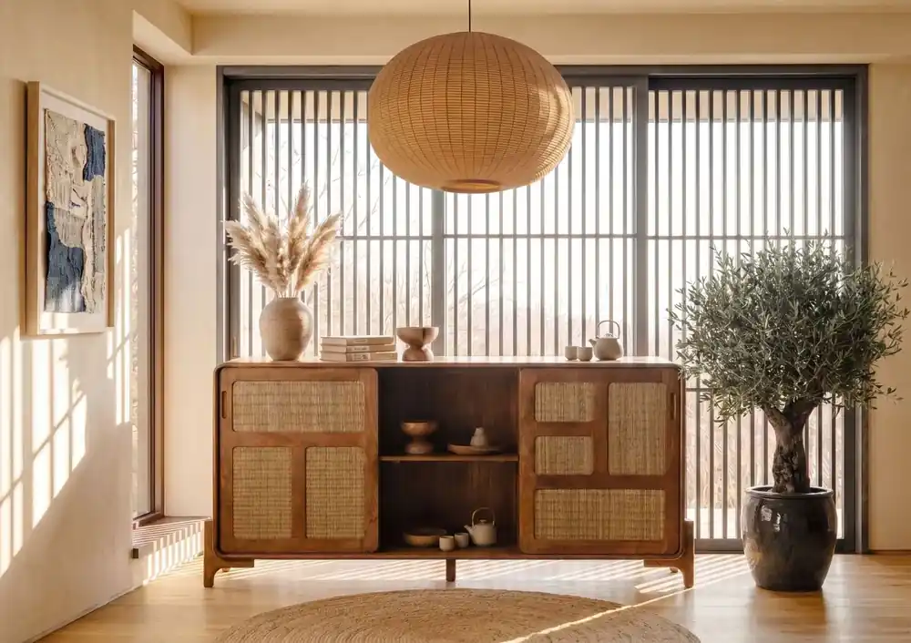 Sideboard Mango/Seegras 180x40x80 hellbraun lackiert MIZUMI #102 Abverkauf