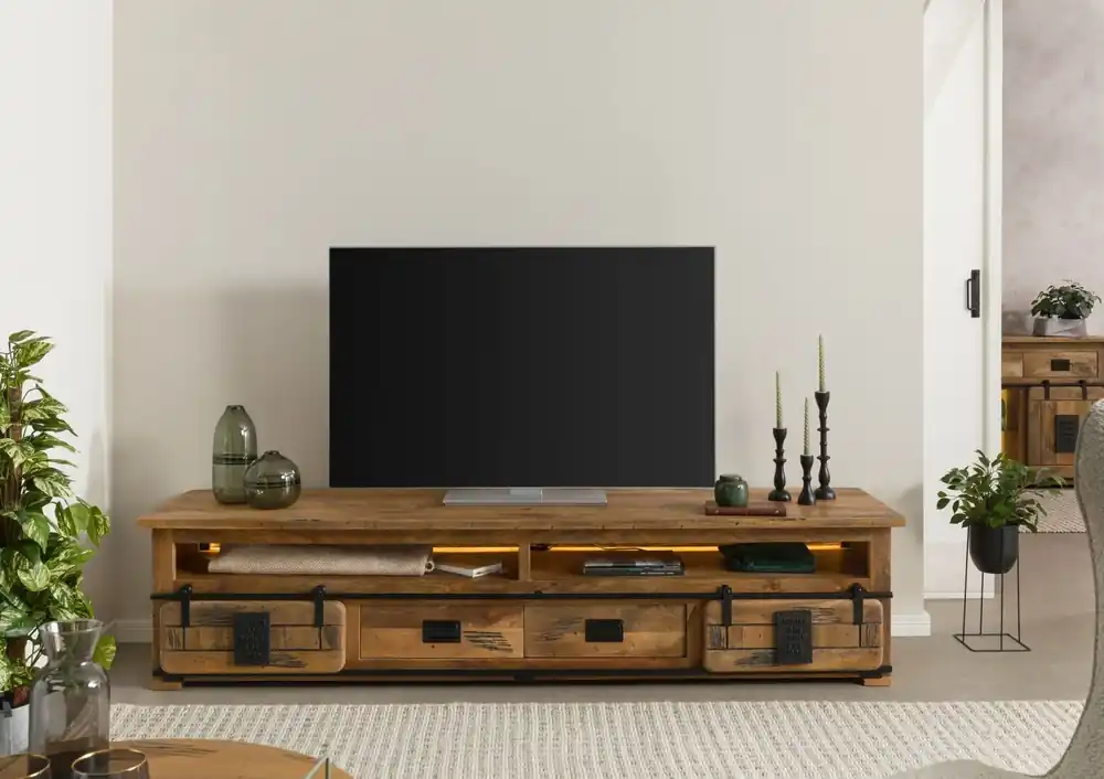 TV-Board Mango / Altholz 220x55x50 natur lackiert RAILWAY LUX #132 Expressversand