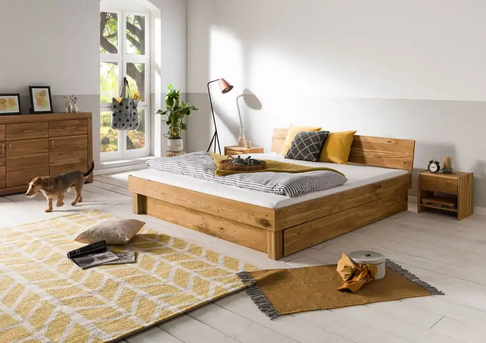 Bett mit Schubladen Wildeiche 140x200x70 natur geölt TomMe #140 Preisknaller