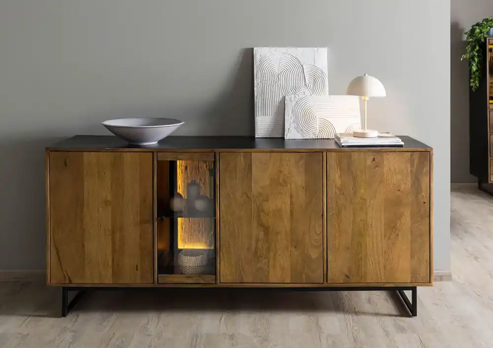 Sideboard Mango / Altholz 180x47x81 schwarz / natur lackiert DAVIS #21 Neu