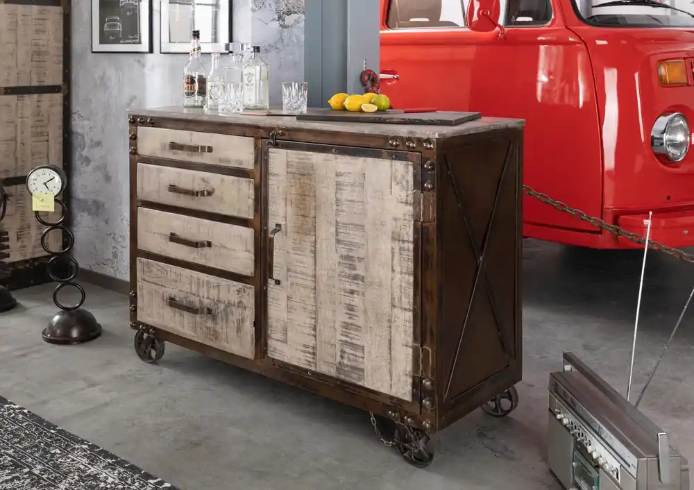 Sideboard Mango 120x46x92 braun lackiert HEAVY INDUSTRY #225 Expressversand