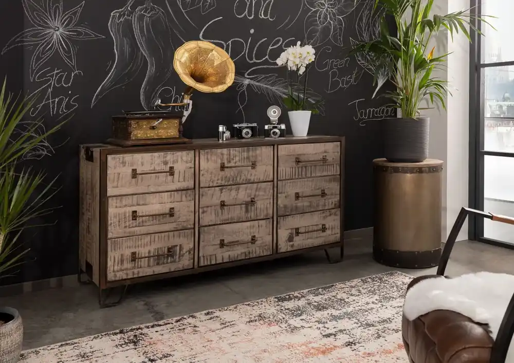 Markenware Sideboard Mango 150x45x80 braun lackiert HEAVY INDUSTRY #218