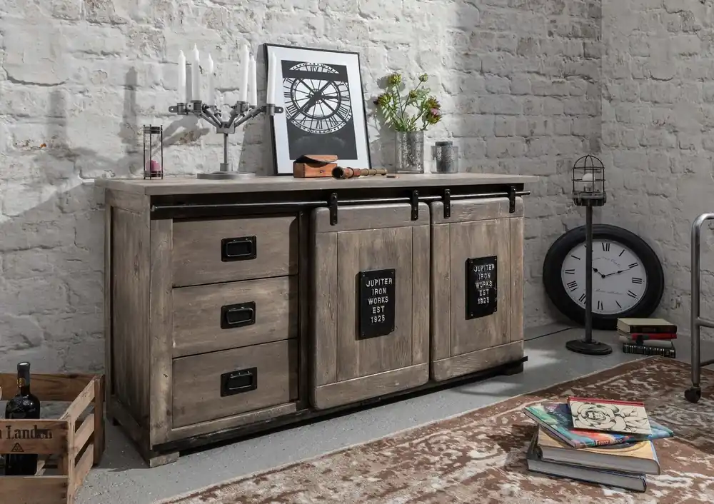 Letzte Chance Sideboard Mango 150x45x80 grau lackiert RAILWAY #200