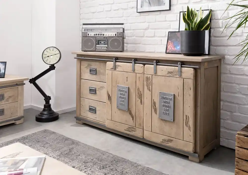 Garantierte Lieferung Sideboard Mango 150x45x80 whitewash lackiert RAILWAY #300