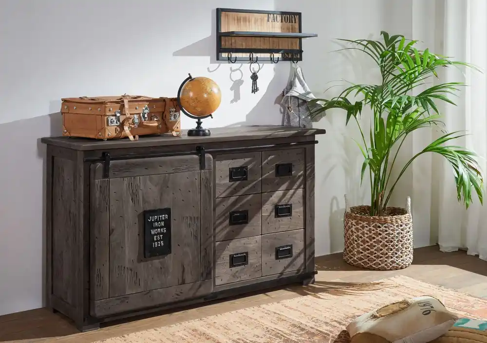 Direktkauf Sideboard Mango 140x45x85 grau lackiert RAILWAY #221