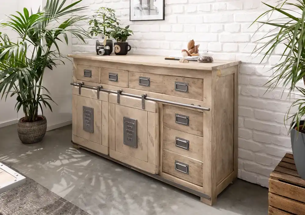 Sideboard Mango 150x45x90 whitewash lackiert RAILWAY #320 Nur Für Kurze Zeit