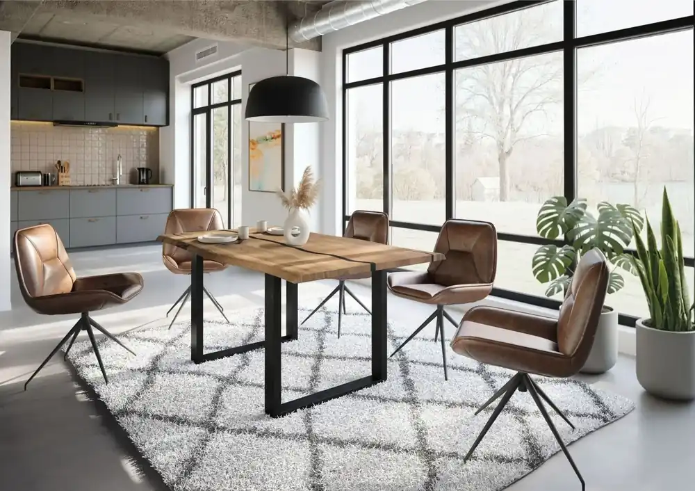 Kracherpreis Baumtisch Mango 160x90x76 natur lackiert / Epoxid schwarz, U-Beine anthrazit matt EPOXY