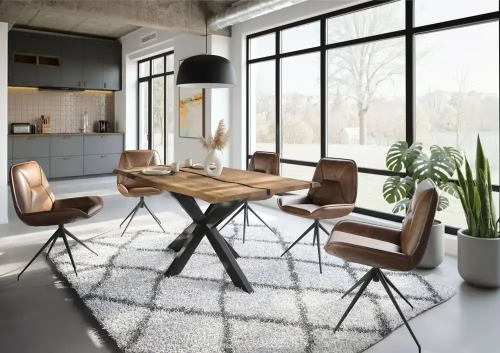 Markenware Baumtisch Mango 180x90x74 natur lackiert / Epoxid schwarz, Kreuzgestell anthrazit glänzend EPOXY