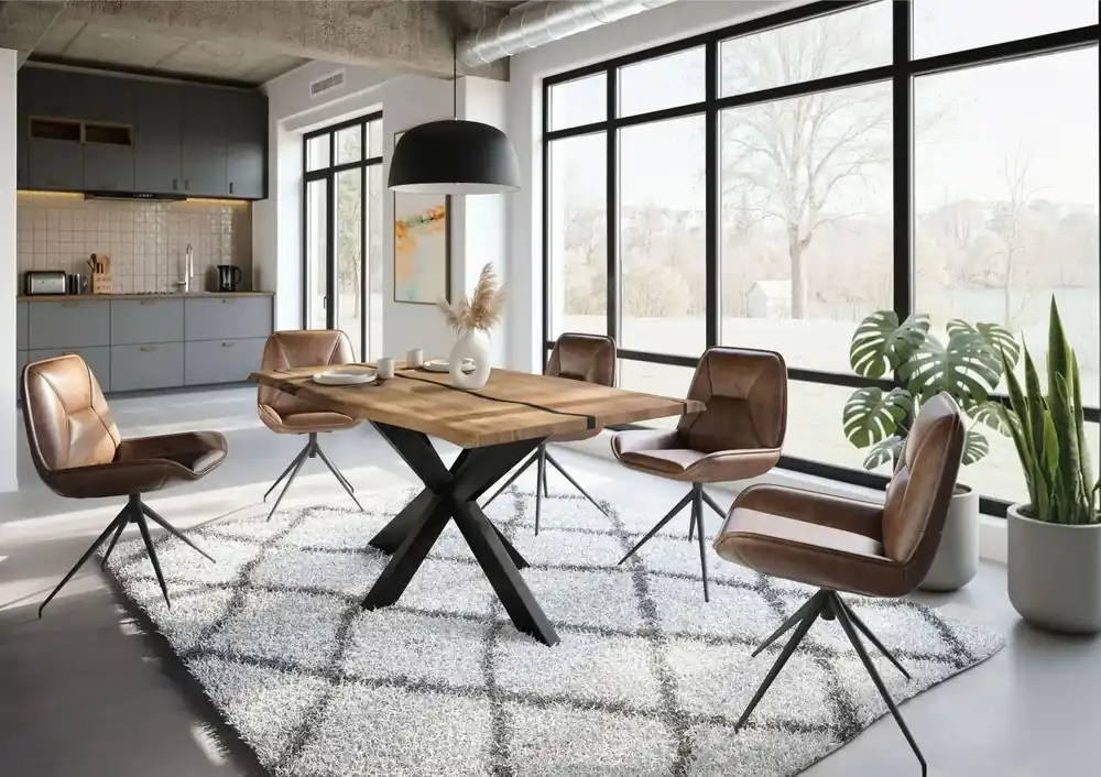 Baumtisch Mango 180x90x74 natur lackiert / Epoxid schwarz, Kreuzgestell anthrazit matt EPOXY Saisonangebot