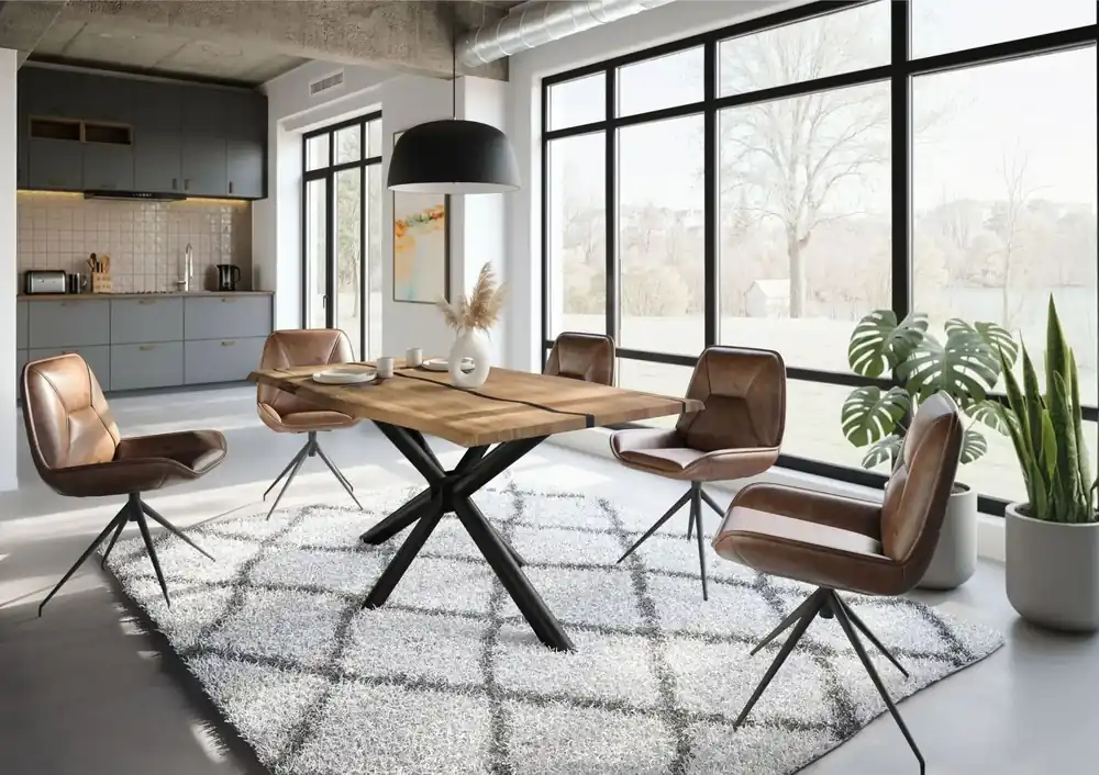 Baumtisch Mango 180x90x74 natur lackiert / Epoxid schwarz, Kreuzgestell rund anthrazit matt EPOXY Must-Have