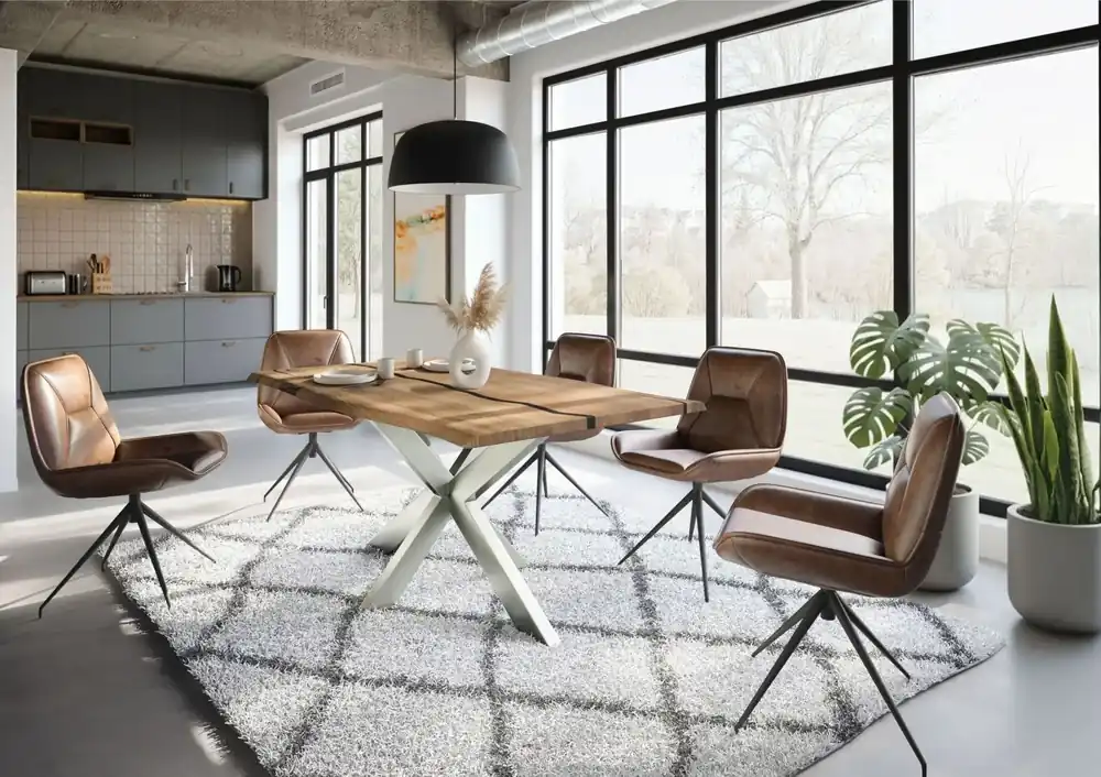 Baumtisch Mango 180x90x74 natur lackiert / Epoxid schwarz, Kreuzgestell silber matt EPOXY Letzte Chance
