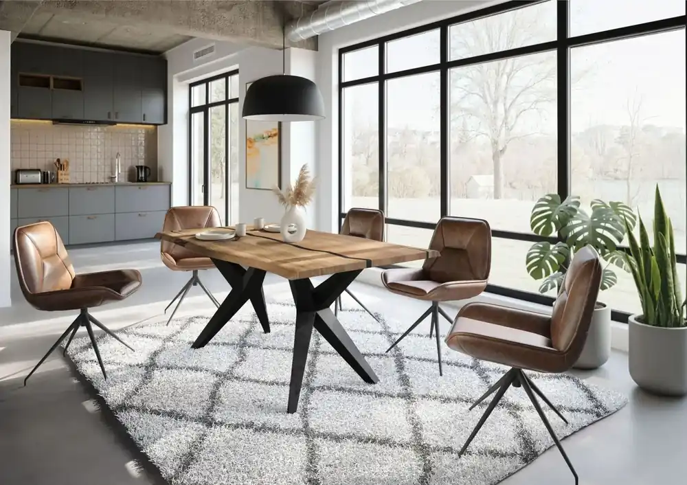 Baumtisch Mango 180x90x76 natur lackiert / Epoxid schwarz, Sterngestell anthrazit matt EPOXY Preiswert