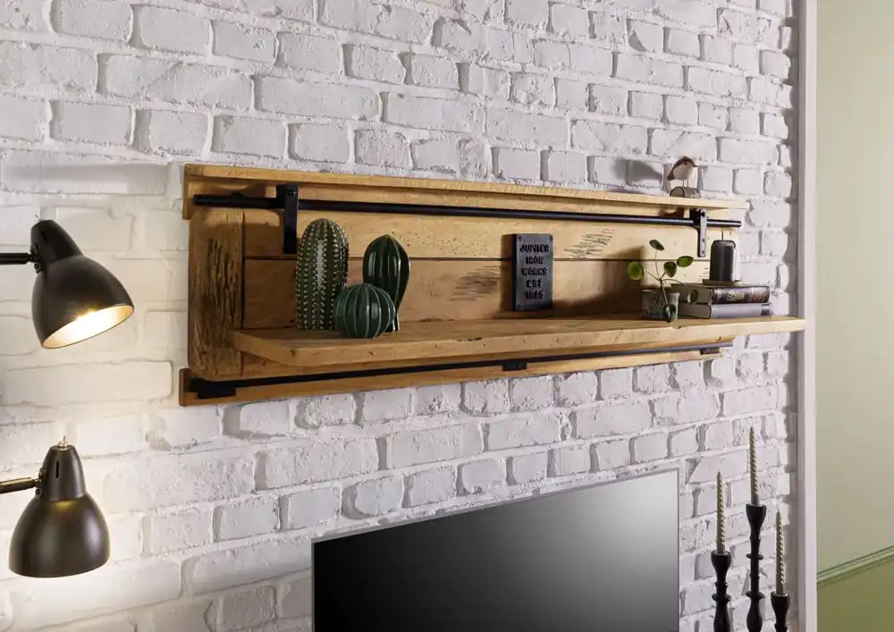 Wandregal Mango 160x25x38 natur lackiert RAILWAY #190 Abverkauf