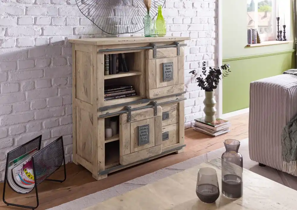 Neue Kollektion Highboard Mango 90x45x100 whitewash lackiert RAILWAY #3005
