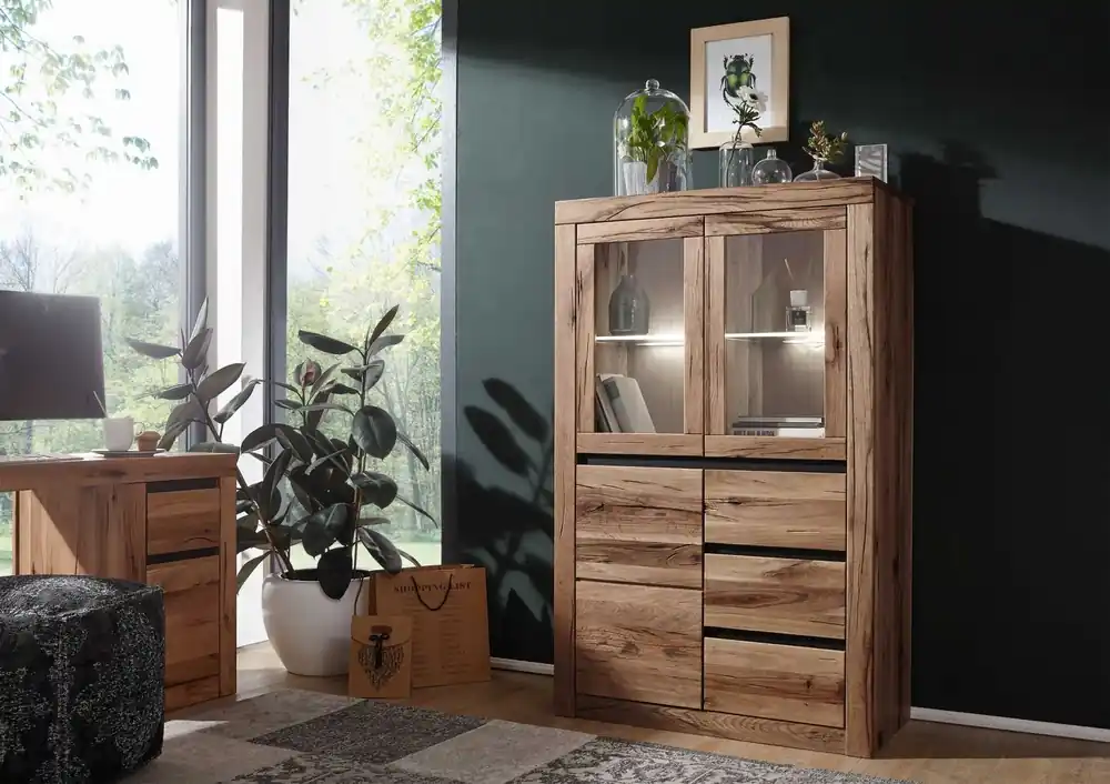 Highboard Wild-/Zerreiche 95x42x150 Tabacco brown geölt MONTREUX #323 Nur Heute