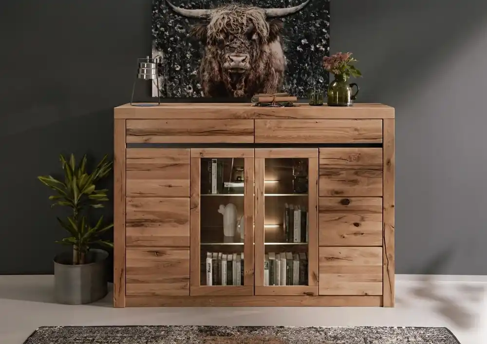 Heißes Angebot Highboard Wildeiche / Zerreiche 155x43x115 natur geölt MONTREUX #153