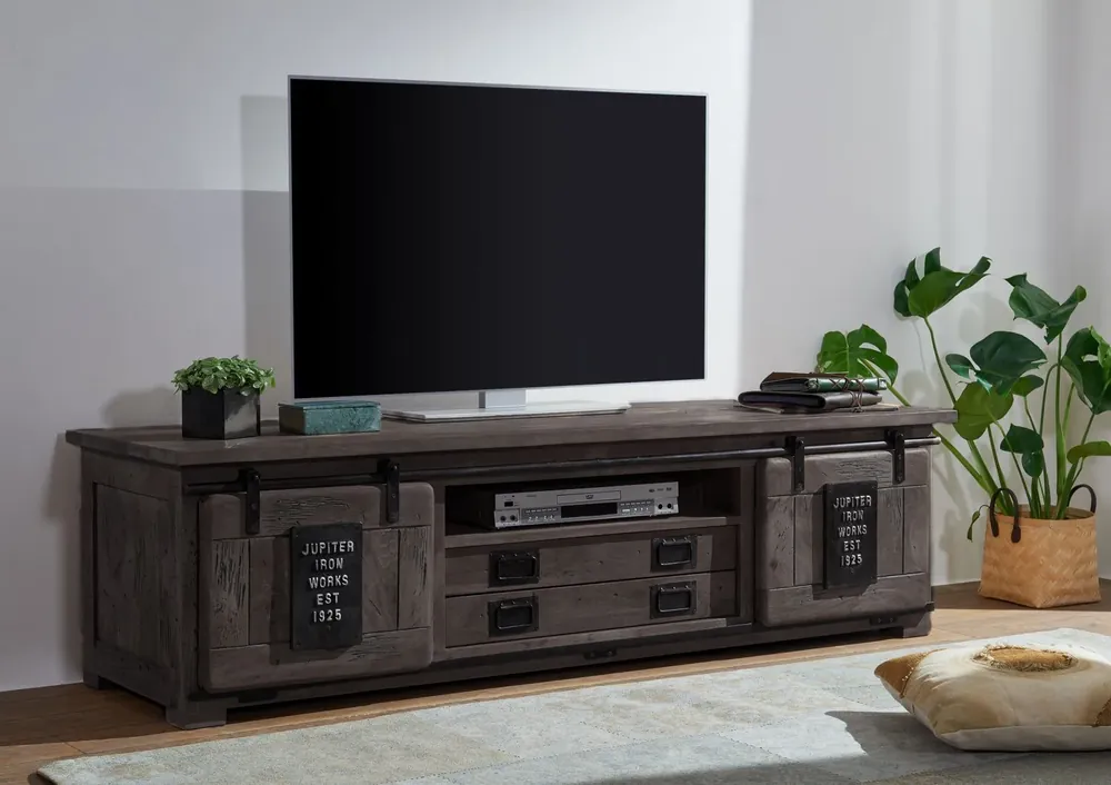 TV-Board Mango 180x55x50 grau lackiert RAILWAY #246 Neue Kollektion