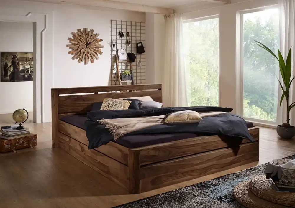 Sonderangebot Bett Sheesham 160x200x90 rot-braun gebeizt TORONTO #160