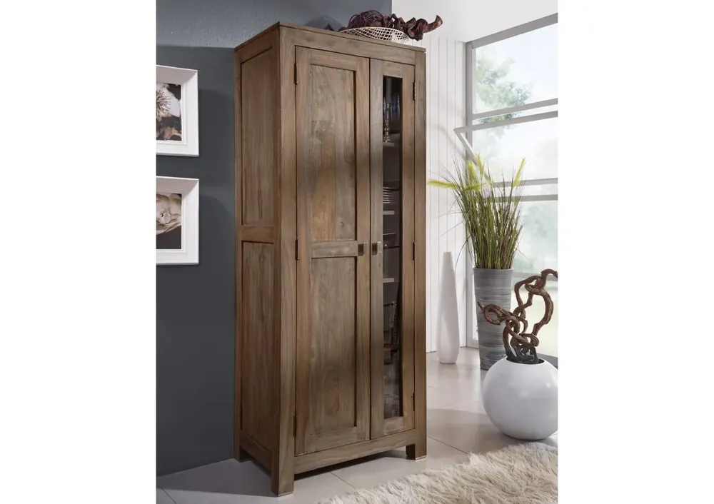 Schrank Sheesham 70x45x180 grau geölt NATURE GREY #0125 Preiswert