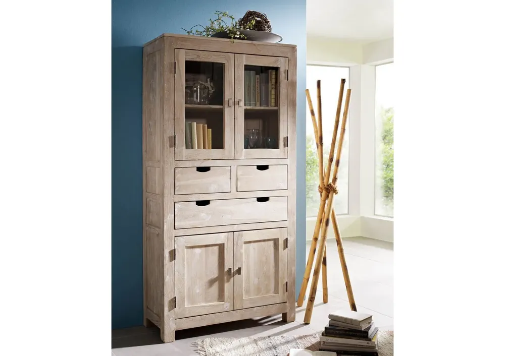 Schrank Akazie 90x40x180 white stone getüncht NATURE WHITE #61 Neue Kollektion