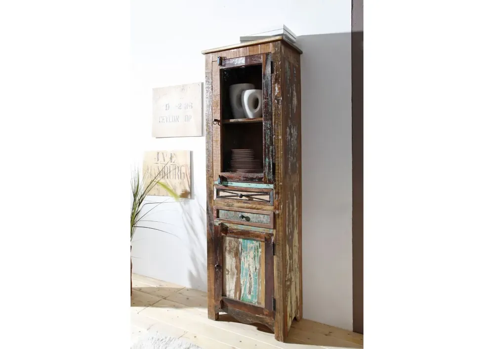 Vitrine Altholz 60x35x190 mehrfarbig lackiert NATURE OF SPIRIT #24 Direktkauf