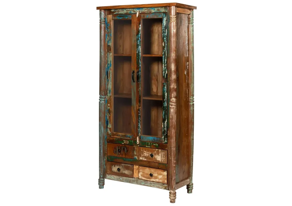 Kracherpreis Vitrine Altholz 85x42x180 mehrfarbig lackiert FABLE #31