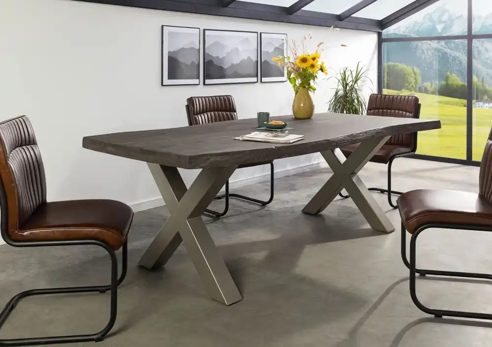 Baumtisch Mango 240x100x77 grau lackiert / X-Beine silber matt FREEFORM 5 Super-Preis