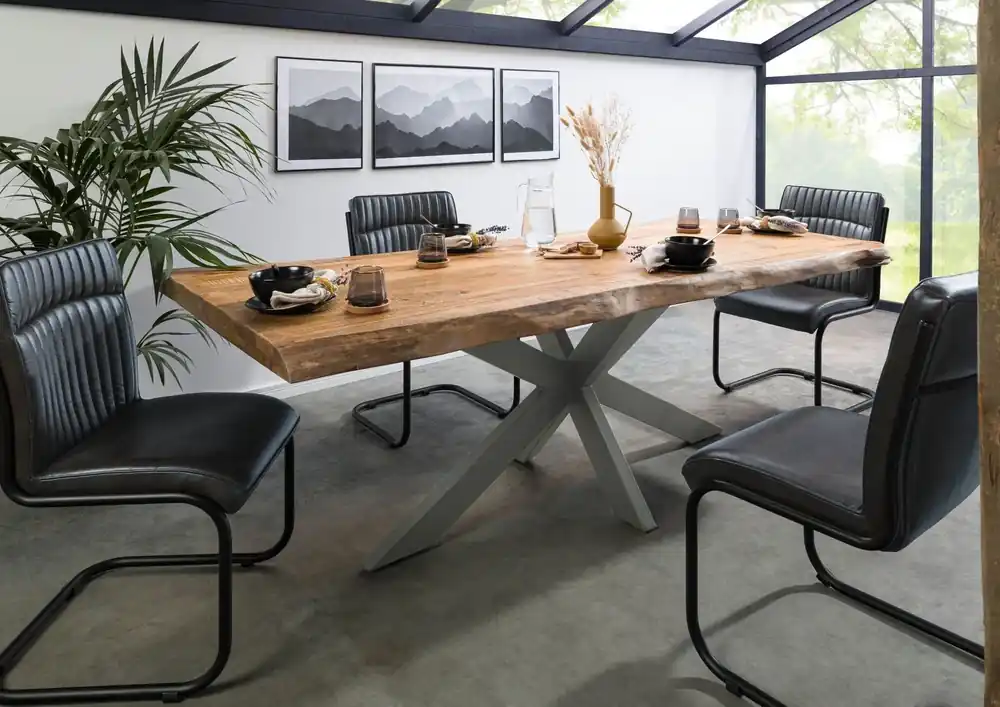 Finale Aktion Baumtisch Mango 220x100x77 natur lackiert / Kreuzgestell silber matt FREEFORM 5