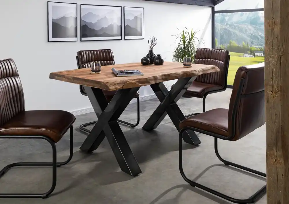 Baumtisch Sheesham 160x90x77 grau gebeizt / X-Beine anthrazit glänzend FREEFORM 5 Angebot