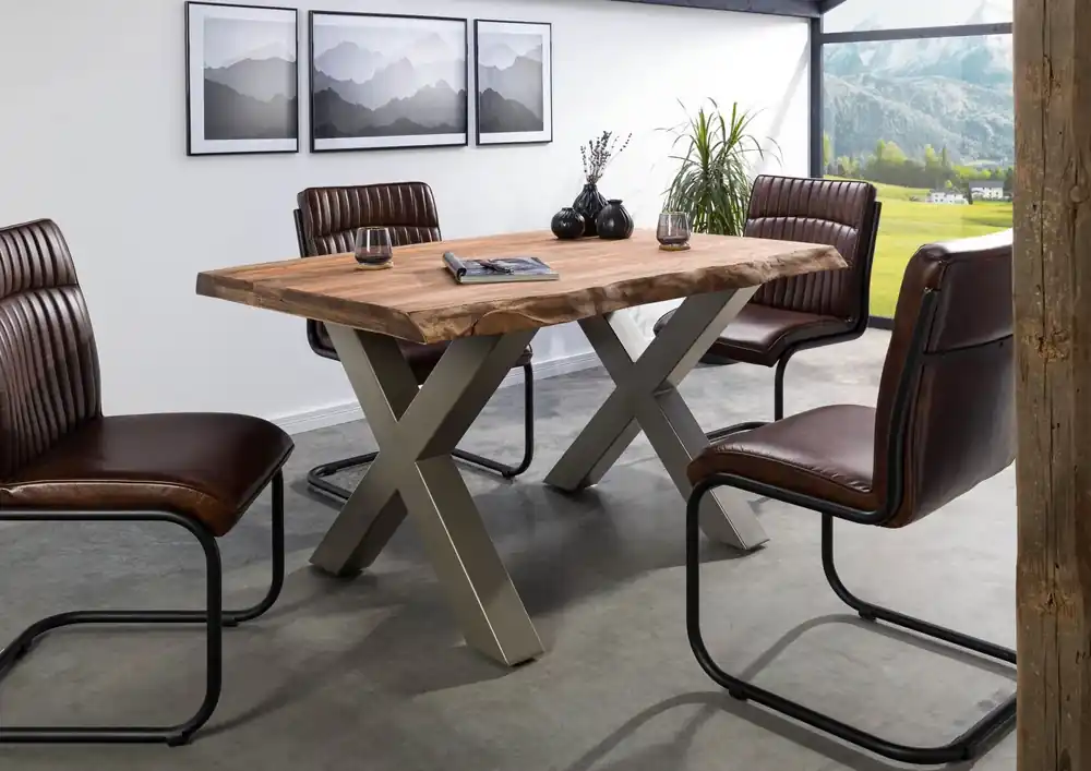 Solange Der Vorrat Reicht Baumtisch Sheesham 160x90x77 grau gebeizt / X-Beine silber matt FREEFORM 5