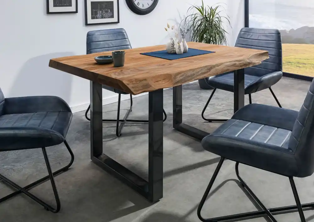Neue Kollektion Baumtisch Sheesham 160x90x77 natur gebeizt / U-Beine anthrazit glänzend FREEFORM 5