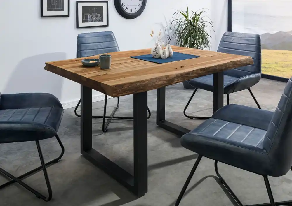 Zertifiziert Baumtisch Sheesham 160x90x77 natur sandgestrahlt / U-Beine anthrazit matt FREEFORM 5
