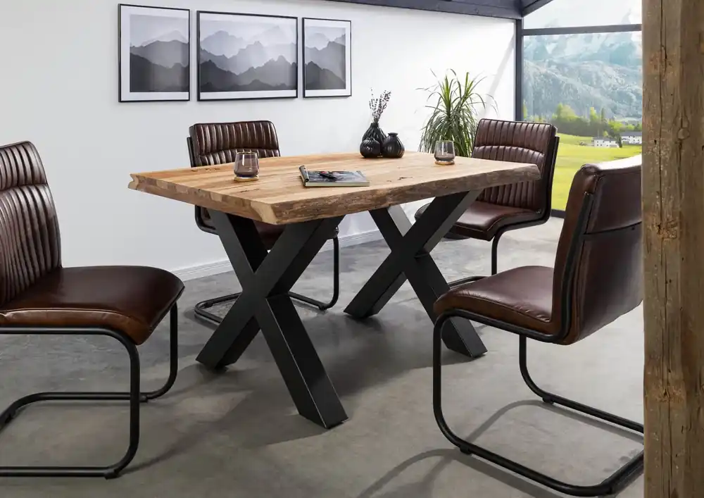 Sichere Zahlung Baumtisch Sheesham 160x90x77 natur sandgestrahlt / X-Beine anthrazit matt FREEFORM 5