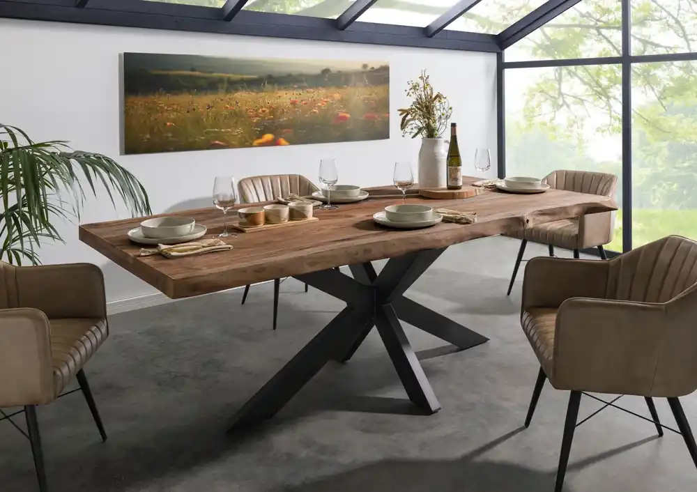 Baumtisch Sheesham 180x90x77 grau gebeizt / Kreuzgestell anthrazit matt FREEFORM 5 Nur Für Kurze Zeit