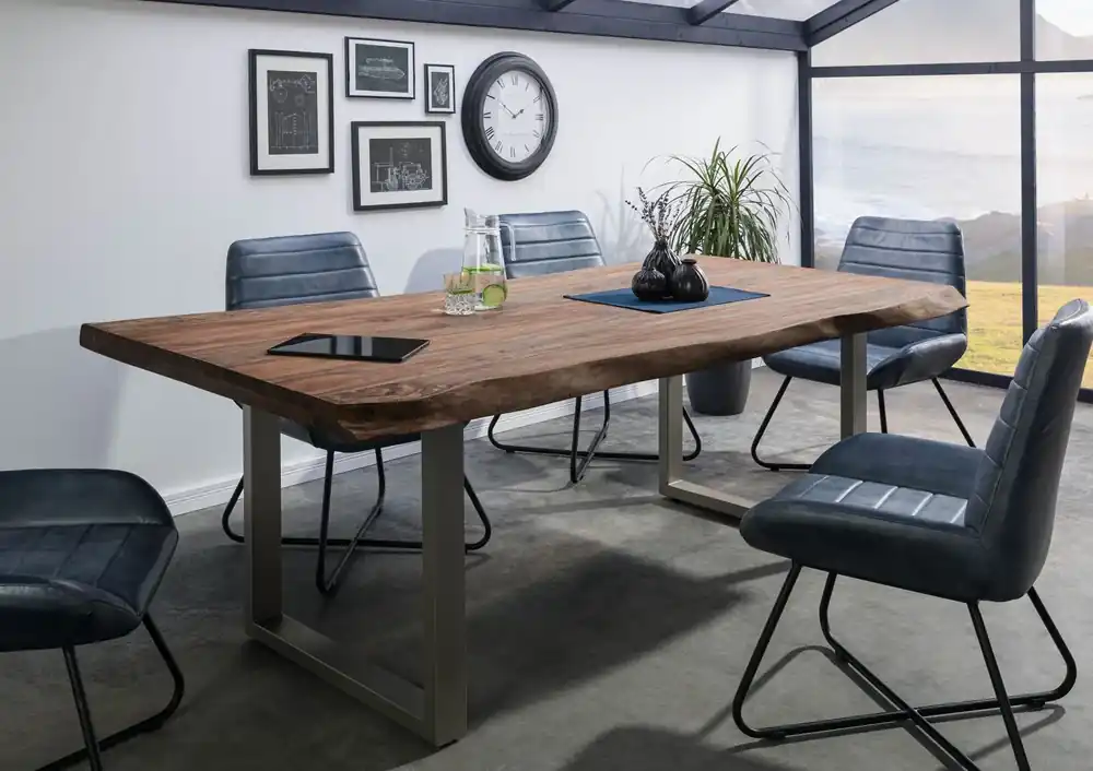 Baumtisch Sheesham 180x90x77 grau gebeizt / U-Beine silber matt FREEFORM 5 Angebot