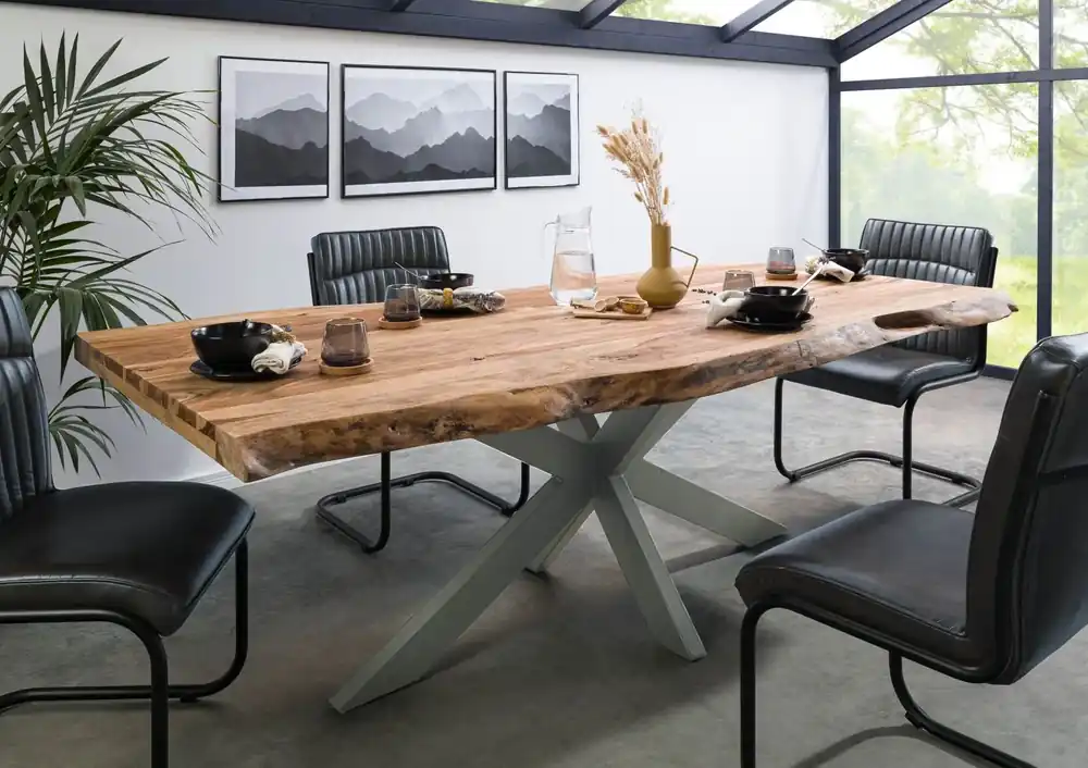 Schnäppchen Baumtisch Sheesham 180x90x77 natur sandgestrahlt / Kreuzgestell silber matt FREEFORM 5