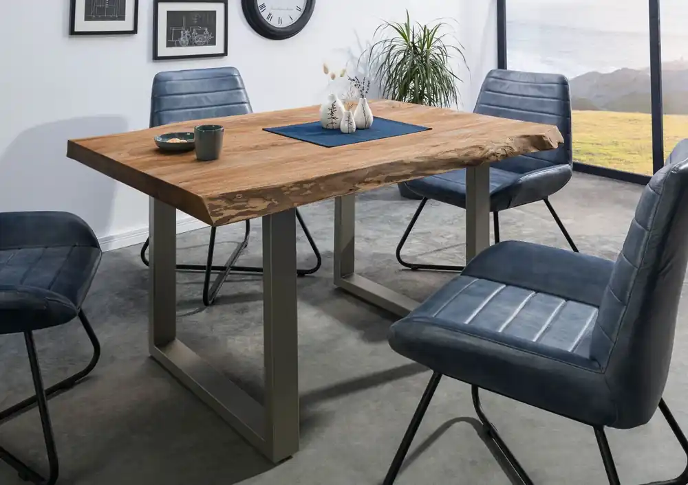 Baumtisch Sheesham 140x90x77 natur gebeizt / U-Beine silber matt FREEFORM 5 Sonderaktion