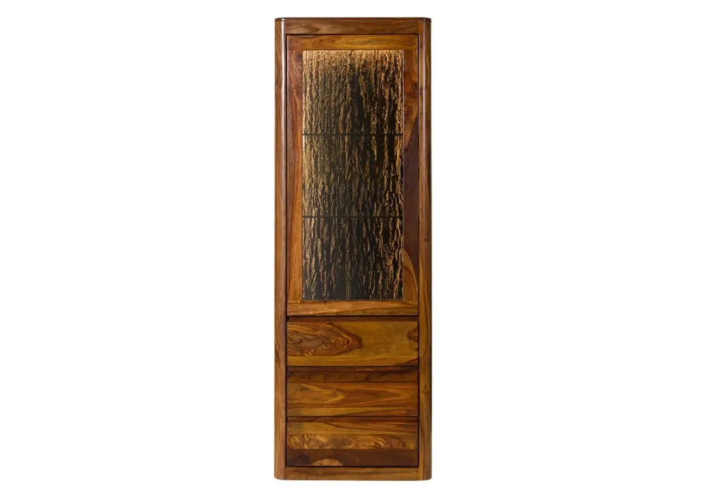 Heißes Angebot Vitrine Sheesham 70x40x202 walnuss gewachst TORONTO LUX #210