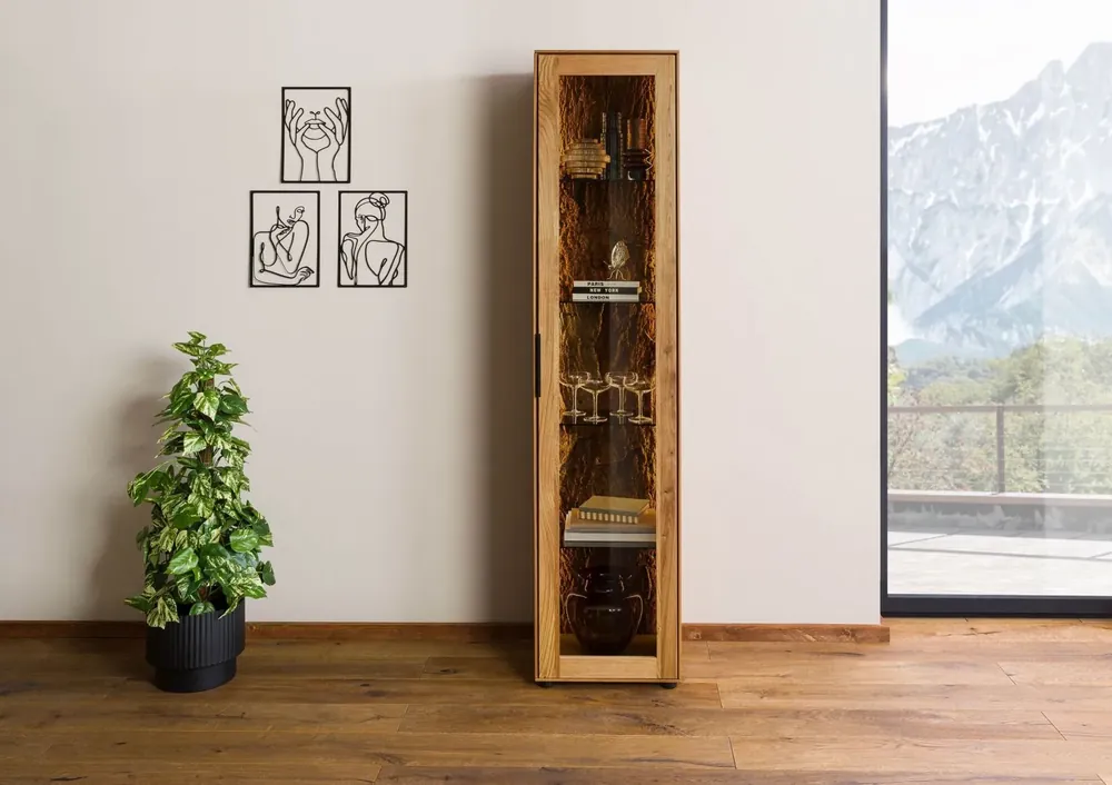 Vitrine Wildeiche 46x43x203 natur geölt LINDAU #20 Saisonangebot