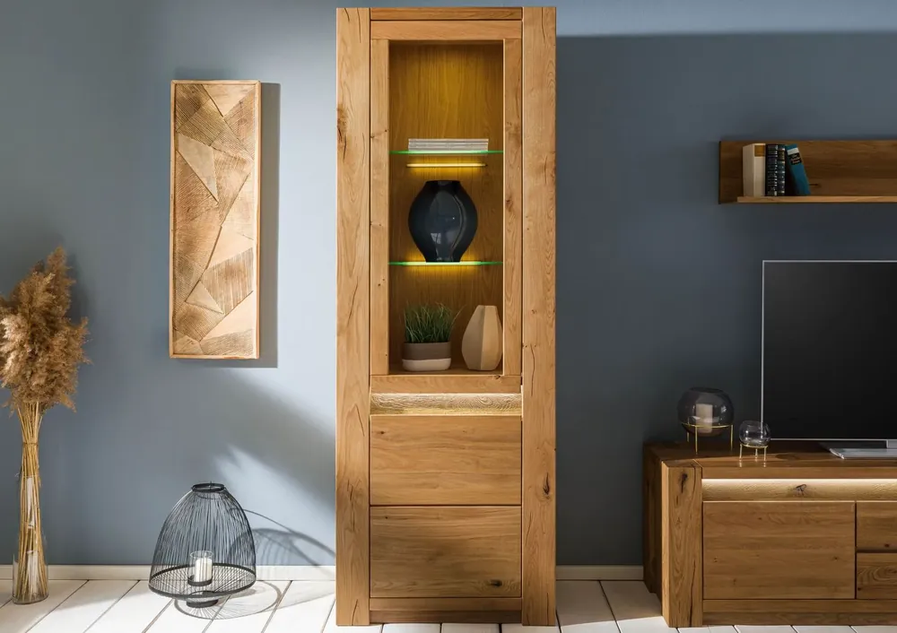 Sonderangebot Vitrine Wildeiche 73x40x205 braun geölt KENT #301