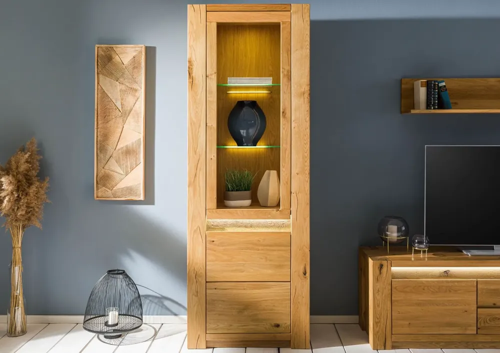 Vitrine Wildeiche 73x40x205 natur geölt KENT #101 Geprüft